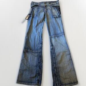 Vintage 90s Y2K 2000s Urban Jeans Blue Flare LowRise Cargo Side Lace Pocket Sz 3